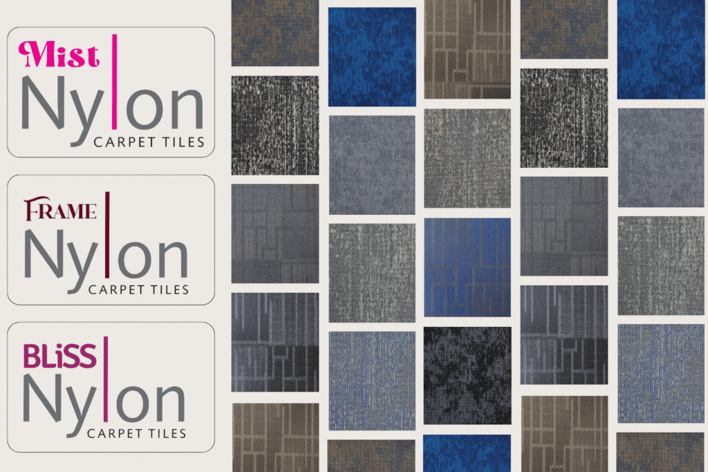 Bliss, Frame and Mist Nylon carpet tiles